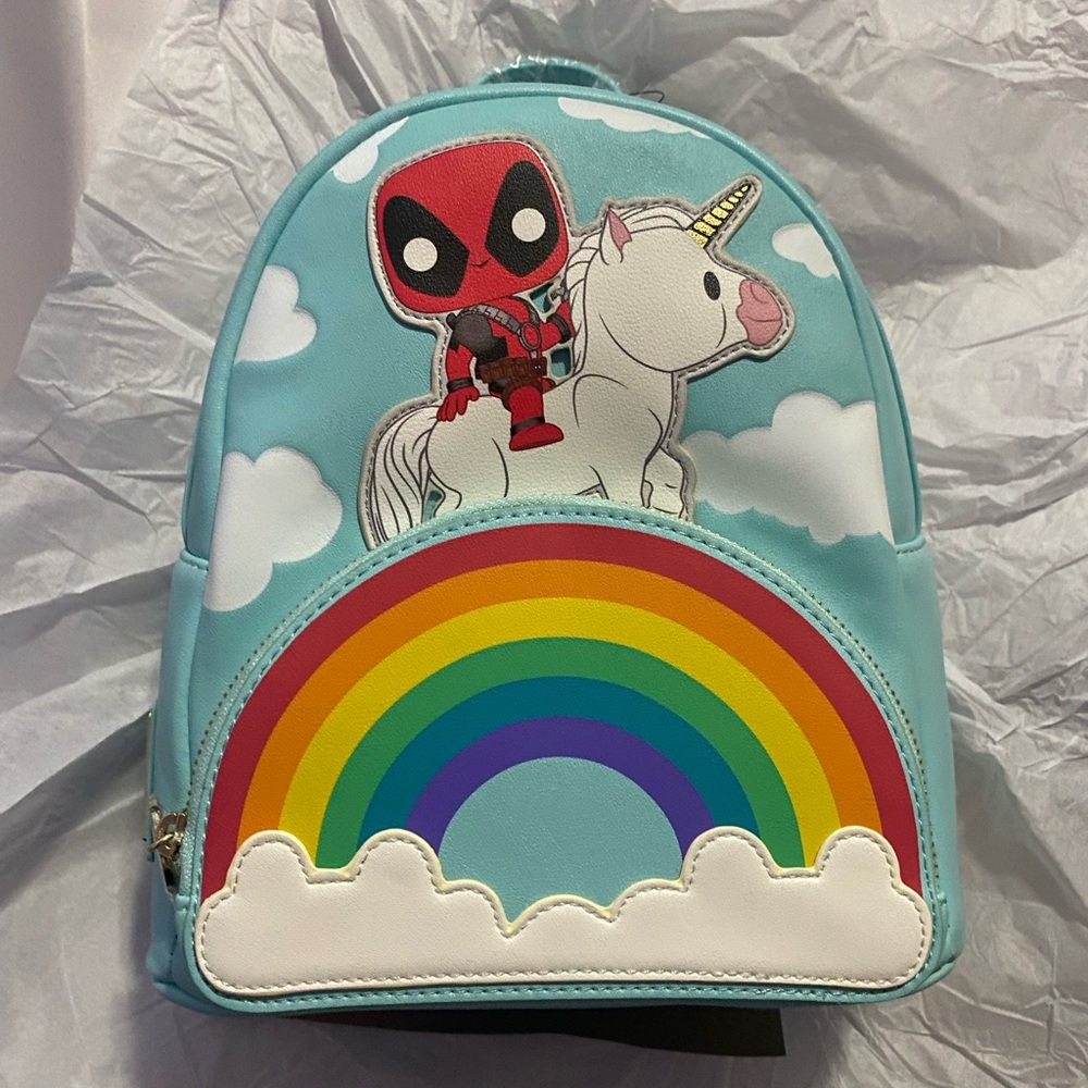 Loungefly Marvel Pop! Deadpool 30th Anniversary Unicorn Rainbow Mini Backpack